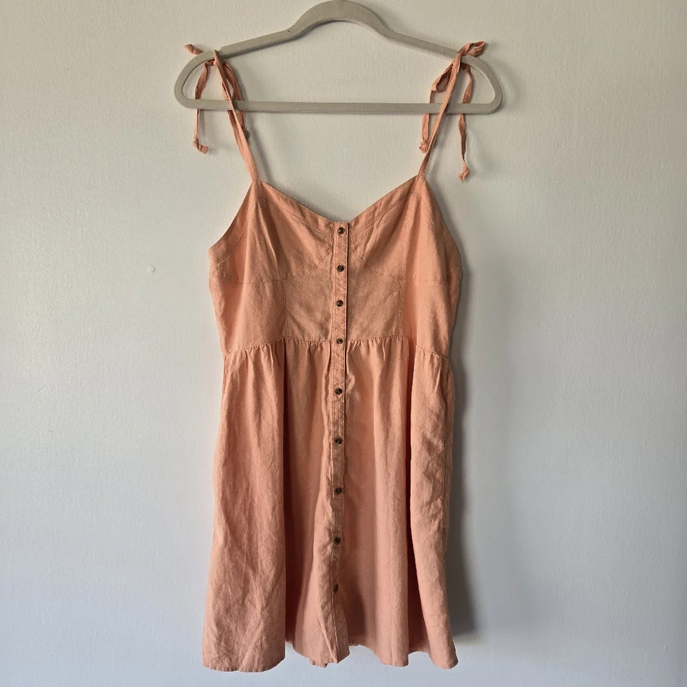NEW Aerie Linen Blend Button Down Smocked Back Sun Dress Size Medium